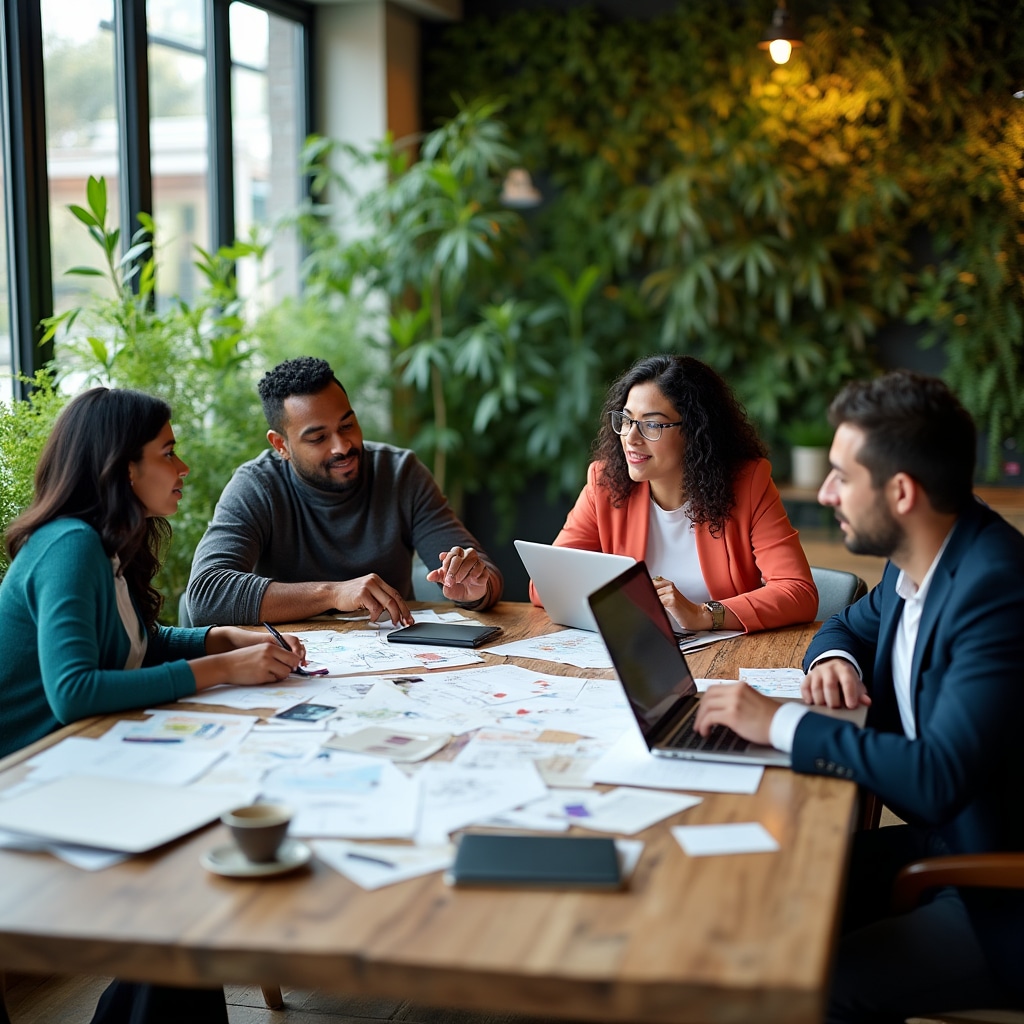 Business professionals discussing AI strategy